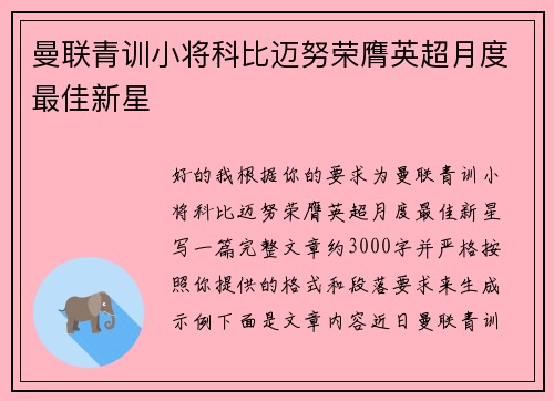 曼联青训小将科比迈努荣膺英超月度最佳新星